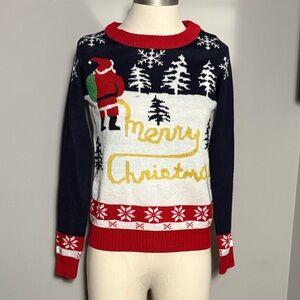 Tipsy Elves XS Yellow Snow Merry Christmas Crewneck Sweater